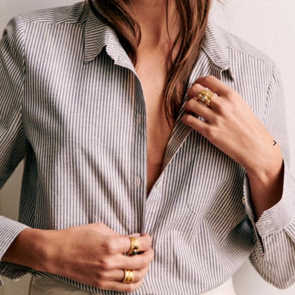 Sezane Tomboy Shirt | NWT | Ecru & Blue | Size 8